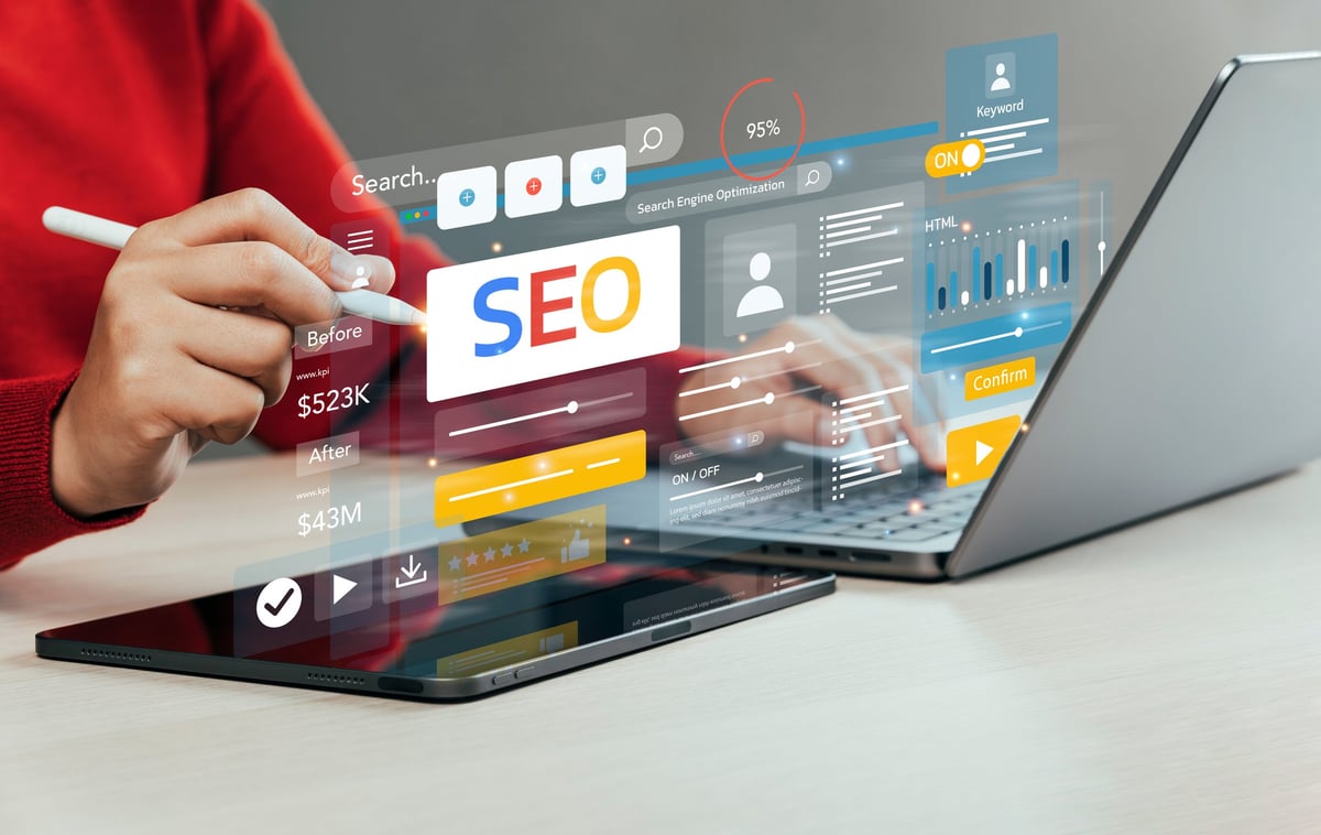 Business dashboard showing search and traffic optimisation
